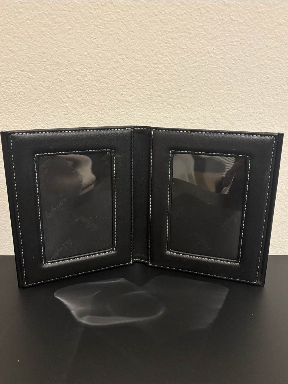 Vintage La Bruyère Black Leather Folding Double Travel Photo Frame